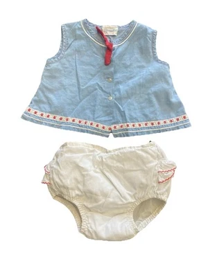 Conjunto de bebé vintage Nanette patriótico rojo blanco y azul forrado de plástico florers Foto 1 de 4