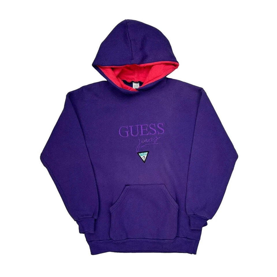 Made In USA Guess Spellout Hoodie - Large Purple Cotton - Image 1 of 4