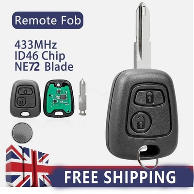 Replacement Remote Head Car Key Fob 2B 433MHz for Peugeot 206 CC 2002-2012 NE72 - Image 1 of 4
