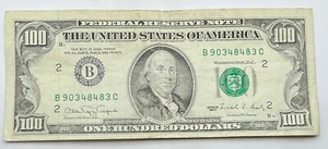 1990 Vintage Franklin Off Center $100 Note - New York - B - 100 - Hundred $ Bill - Picture 1 of 2