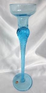 Beautiful Teal Blue Italian Glass Empoli 12" Candle Holder Excellent Condition - Picture 1 of 9