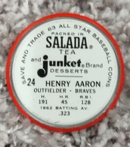  1963 SALADA BASEBALL COIN #24 HANK AARON UNGRADED EX MINT 