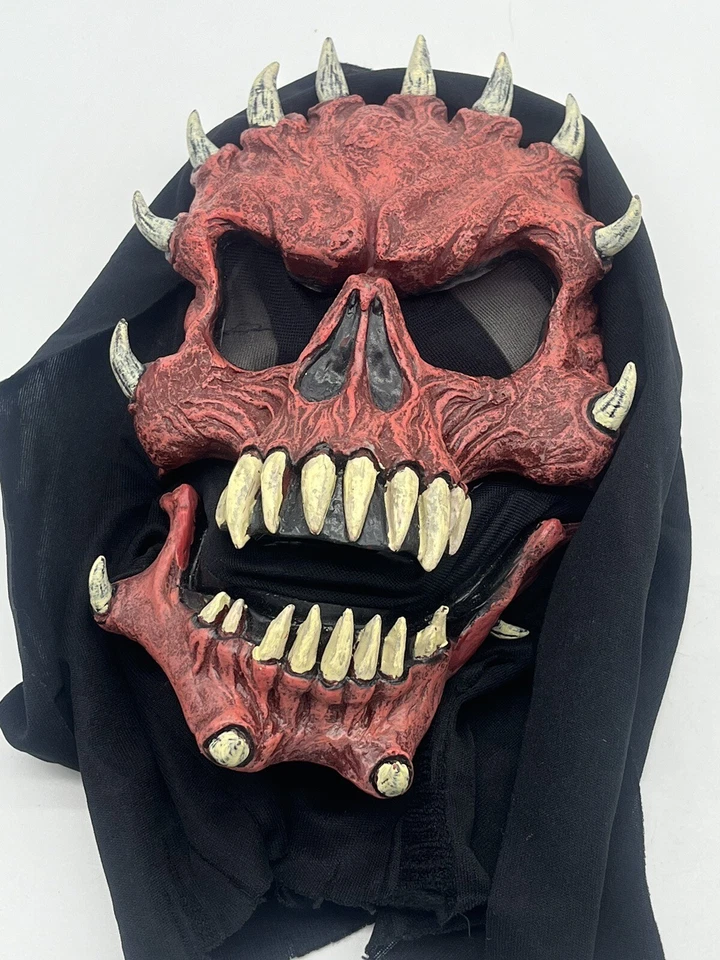 VINTAGE EASTER UNLIMITED PINK DEMON SKULL SPIKES MASK HOODED HALLOWEEN - Image 1 of 1