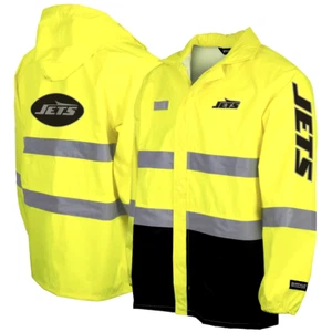 New York Jets NFL Hi-Vis Safety Waterproof Rainshell Full-Zip Hooded Jacket Volt - Picture 1 of 5