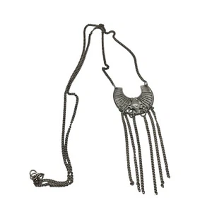 Necklace accented silver tone 26” chain medallion half moon geometric diamond - Picture 1 of 9