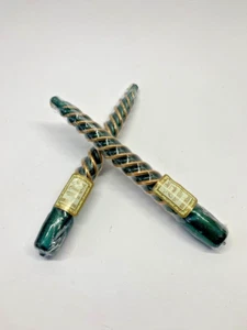 Spiral Candles Green and Gold 8 Inch Allure Made in USA Set of 2 - Picture 1 of 3