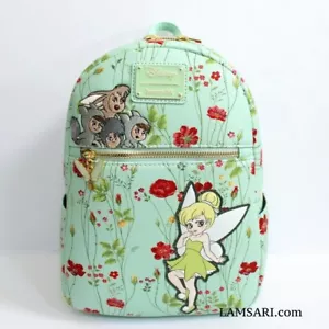Loungefly Disney Peter Pan Tinkerbell Lost Boys Floral Mini Backpack Green (E) - Picture 1 of 7