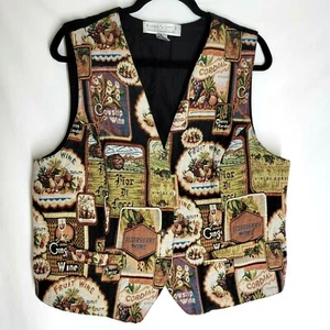 Vintage Karen Scott II Vest 80s Upholstery Tapestry Wine Connoisseur Plus 1X - Picture 1 of 10