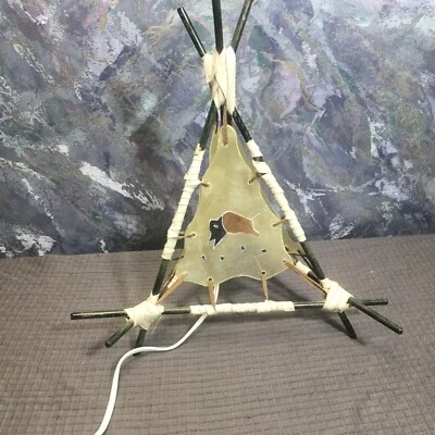 Native American Indian Teepee Lamp Night Light Handmade Hyde Leather #130 - Image 1 of 4