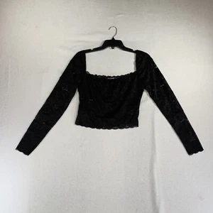 Guess Womens Top Lace Long Sleeve Sheer Crop Size M Whimsigoth Romantic Vamp - Picture 1 of 12