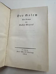 Der Golem 1916 Ein Roman von Gustav Meyrink Kurt Wolff Verlag Leipzig - Bild 1 von 11
