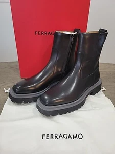 Salvatore Ferragamo Fulvio Herren Schwarz Leder Reißverschluss Stiefel Größe 8 M Neu - Bild 1 von 8