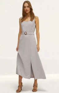 Oasis Womens Grey Midi Dress Sleeveless Linen RRP £59 - Picture 1 of 14