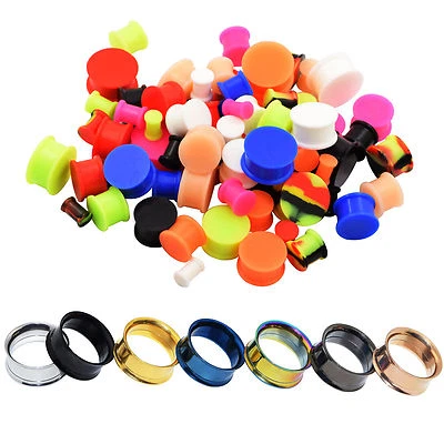 Pair Stainless Steel Double Flare Flesh Tunnel Ear Plugs Expander Ear Gauges - Image 1 of 4