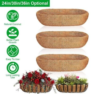 3Pcs Trough Coco Coconut Fiber Planter Liner for Deck Hanging Planter Window - Picture 1 of 18