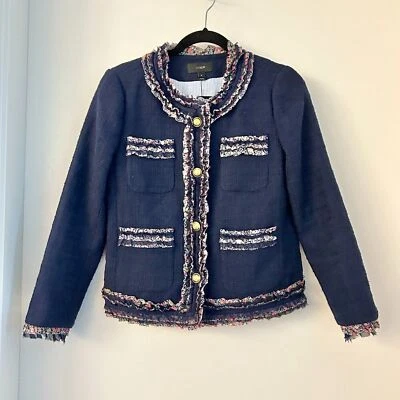 J. Chaqueta Crew Dama Azul Marino Floral Liberty Tela Volantes Borde Tweed Blazer (4) Foto 1 de 4