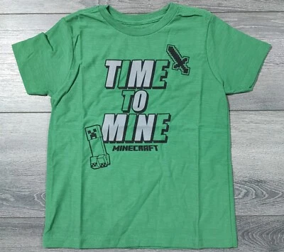 Camisa Minecraft Niños X-Pequeña 4-5 Time To Mine Creeper Verde Manga Corta Camiseta Foto 1 de 4