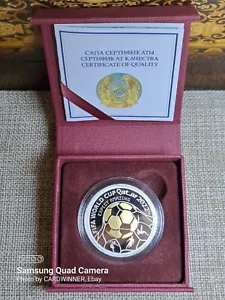 2022 Kazakhstan 100 tenge FIFA Qatar World Cup 20g silver proof gilded red box - Picture 1 of 8