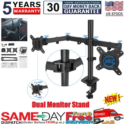 Dual Monitor Stand Adjustable Desk Mount Screen for Led LCD 10-27 inches FAST - Image 1 of 4