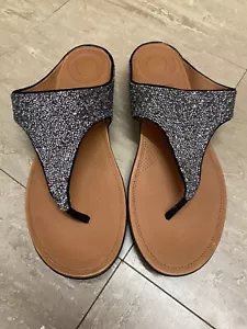 Fitflop UK 8 Banda II Quartz Black Toe Post Thongs Crystal Sparkly Sandals - Imagen 1 de 11