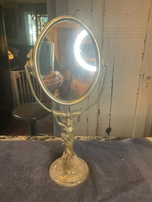 BEAUTIFUL VINTAGE ANTIQUE ART NOUVEAU CAST IRON LADY VANITY MIRROR Standing - Image 1 of 4