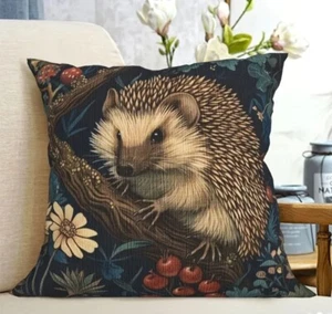 William Morris Inspired Hedgehog Linen Blend Cushion Covers 45x45cm new - Picture 1 of 13