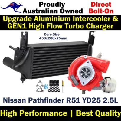 Intercooler turbo de alto flujo GEN1 + 75 mm para Nissan Pathfinder R51 YD25 2,5 L Foto 1 de 4