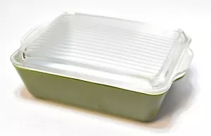 CASSERUOLA VINTAGE MCM VERDE OLIVA PYREX 1 1/2 QUARTO CON COPERCHIO - Foto 1 di 5