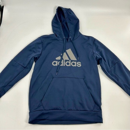 ESSENTIALS Felpa con cappuccio Adidas blu navy grigia logo essenziale atletica minimalista tempo libero nuova senza etichette