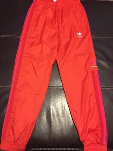 Adidas Originals Authentic 3D Trefoil Logo Striped Active Red Track Pants Size S - Picture 1 of 9