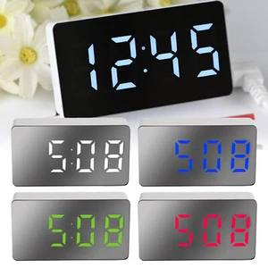 Batería USB Reloj Despertador Grande Digital Pantalla LED Espejo Tiempo Para Coche Dormitorio - Imagen 1 de 12