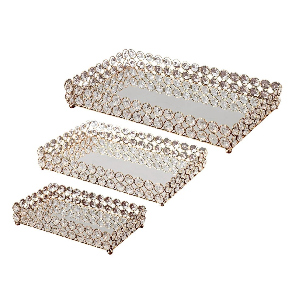 Crystal Cosmetic Makeup Tray Rectangular Ornate Mirrored Jewelry Organizer - Image 1 of 1