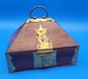 Vintage Jewelry Box Wooden Chest Trinket Decor Pyramid Box Purple Velvet - Picture 1 of 9