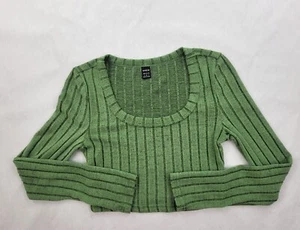 SHEIN Long Sleeve Crop Top Size Small Green Round Neck Soft - Picture 1 of 8
