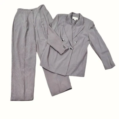 Pantalón Gris A Rayas Talla 12 Doble Pecho Corpcore De Colección Años 90 Minimalista Foto 1 de 4