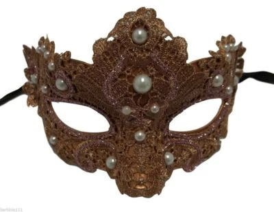 Máscara de Mardi Gras Rosa Oscuro Rosa Perla Macramé Brocado Encaje Mascarada Veneciana Foto 1 de 2