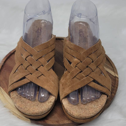 UGG Australia Lilah Castagno Zeppa Sandalo Donna Pelle Scamosciata Slip On 9