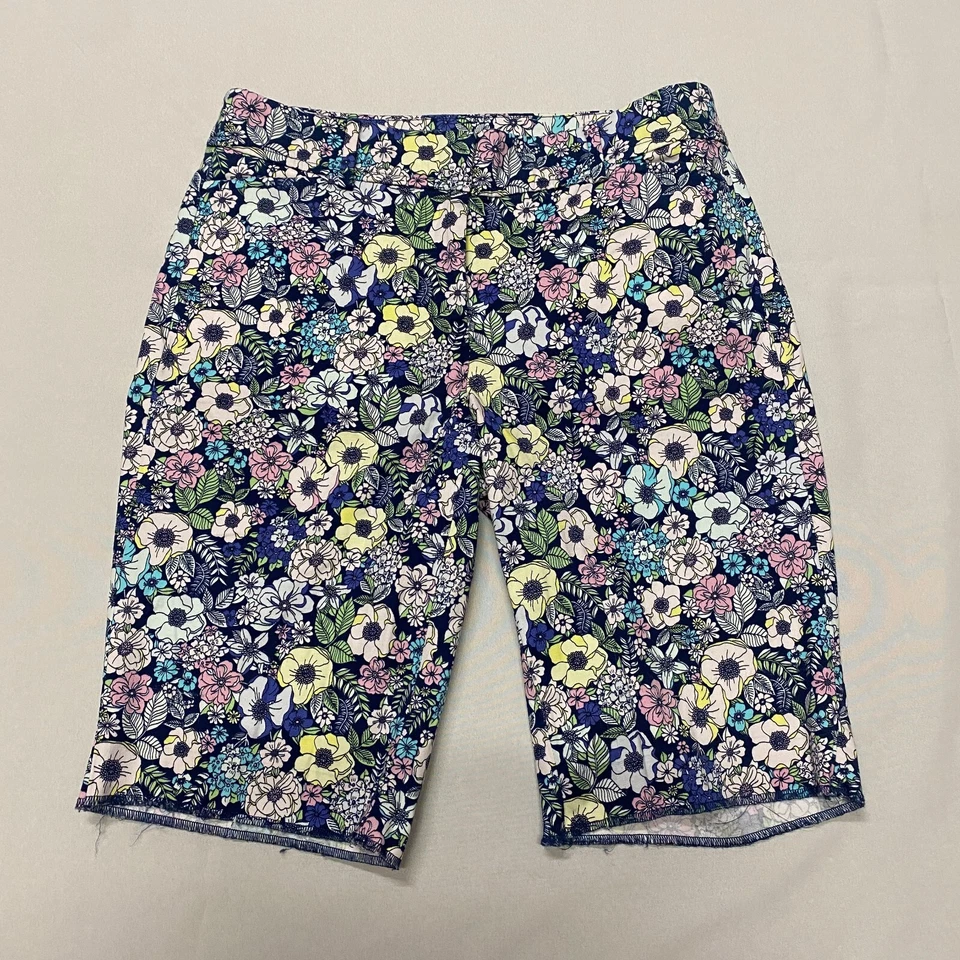 Talbots Perfect Shorts Dark Floral Women's 4P Petite Cotton Belted Chino Bermuda - Image 1 of 4