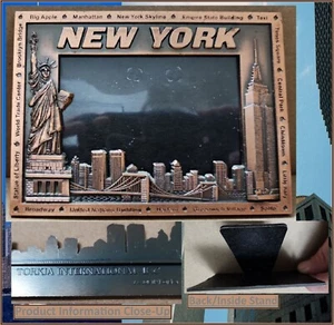 New York 3.75"x2.75" Bronze Copper Color Metal Photo Frame Pre 9-11 Twin Towers - Picture 1 of 9