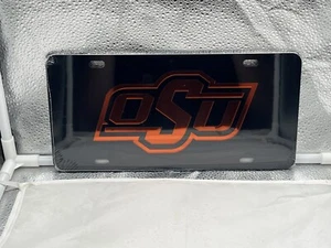 Oklahoma State Cowboys NCAA Black Mirrored Laser Cut License Plate Craftique - Picture 1 of 1