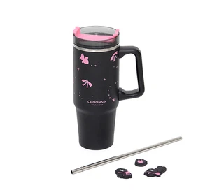 Kakao Friends Black Chun Magnet Deco Tumbler Handle Straw 887ml Rotate Cover Lid - Picture 1 of 18