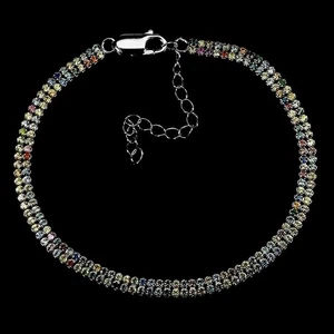 925 Sterling Silver Bracelet Sapphire Round Diamond Cut Gemstone Jewelry 7.5in - Picture 1 of 13