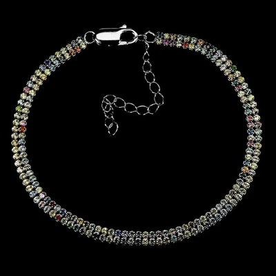 925 Sterling Silver Bracelet Sapphire Round Diamond Cut Gemstone Jewelry 7.5in - Image 1 of 4