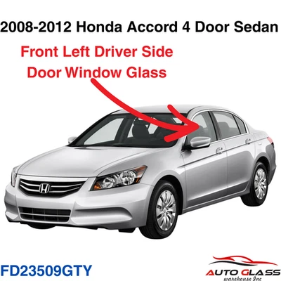 Fits 2008-2012 Honda Accord 4 Dr Sedan Driver Side Left Front Door Window Glass Foto 1 de 3