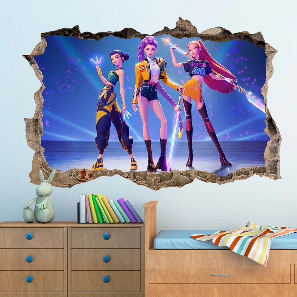 kpop demon hunters wall sticker kids boys girls bedroom v1 size 100cm x 70cm - Image 1 of 1