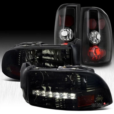Fit 1997-2004 Dodge Dakota Smoke LED Headlights+Black Tail Lights Brake Lamps Foto 1 de 4