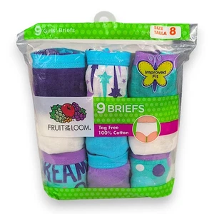 Fruit Of The Loom Girls Briefs Underwear Tag Free 100% Cotton 9 Pack Size 8 - Picture 1 of 2
