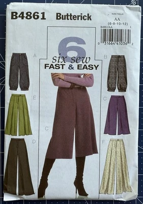 Butterick Pattern B4861 Misses’ Pants and Gaucho Pants Sizes 6-12 UNCUT FF - Image 1 of 4