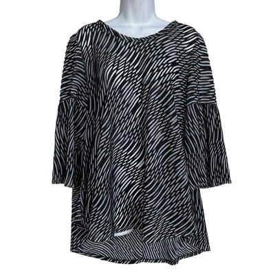 Blusa para mujer IC Collection by Connie K Top XL negra estampada textura Lagenlook Foto 1 de 4