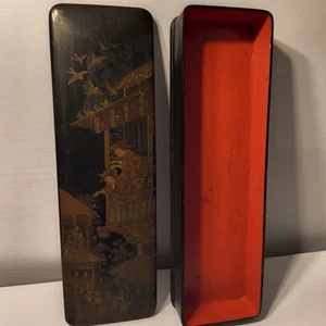 Antica scatola portaoggetti vittoriana giapponese francese laccata oro dorato lunghezza 12" C1900 - Foto 1 di 22